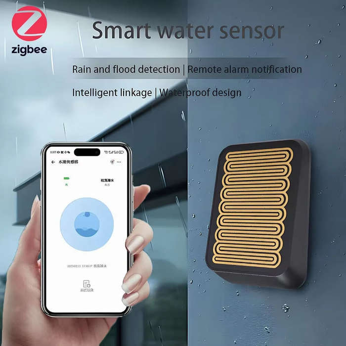 Black - Smart Zigbe Rain Sensor Water Leak Sensor APP Remote Wireless Alarm Outdoor Rain Detection W