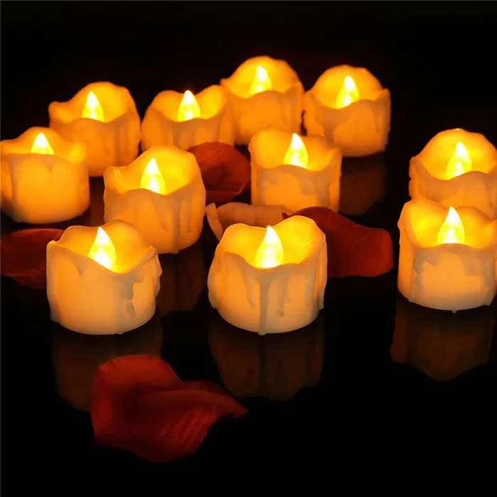 Yellow - 12pcs LED Electronic Tealight Remote Control Timing Tears Christmas Wedding Birthday Confes