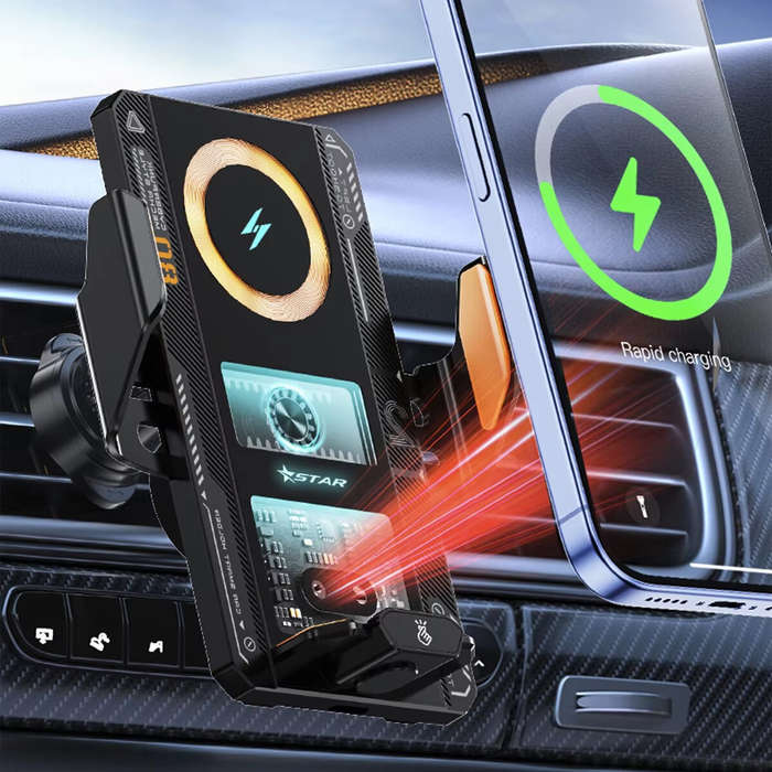 Silver - T9 Car Wireless Charging Holder 15W Fast Wireless Charger Auto Clamping Infrared Sensor 360