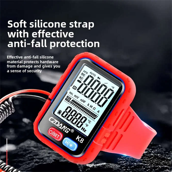 Red - Mini Digital Multimeter Wrist-Worn 6000 Counts Auto-Ranging High Precision 300V AC/DC Recharge