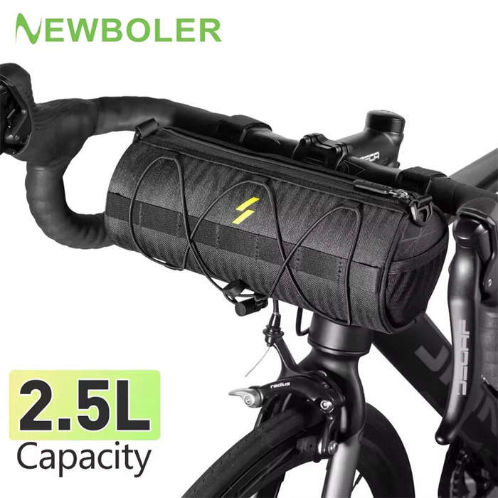 Black - NEWBOLER Handlebar Bag 2.5L Capacity 100% Polyester Waterproof Bicycle Frame Bag Multifuncti