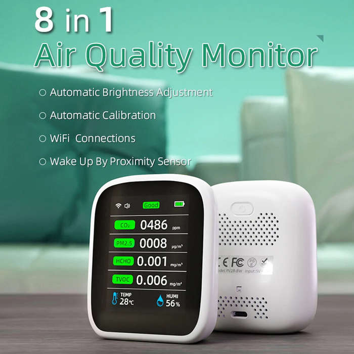 White - 8-in-1 Air Quality Monitor Tuya WIFI CO2 HCHO TVOC PM1.0 PM2.5 PM10 Tester Temperature Humid