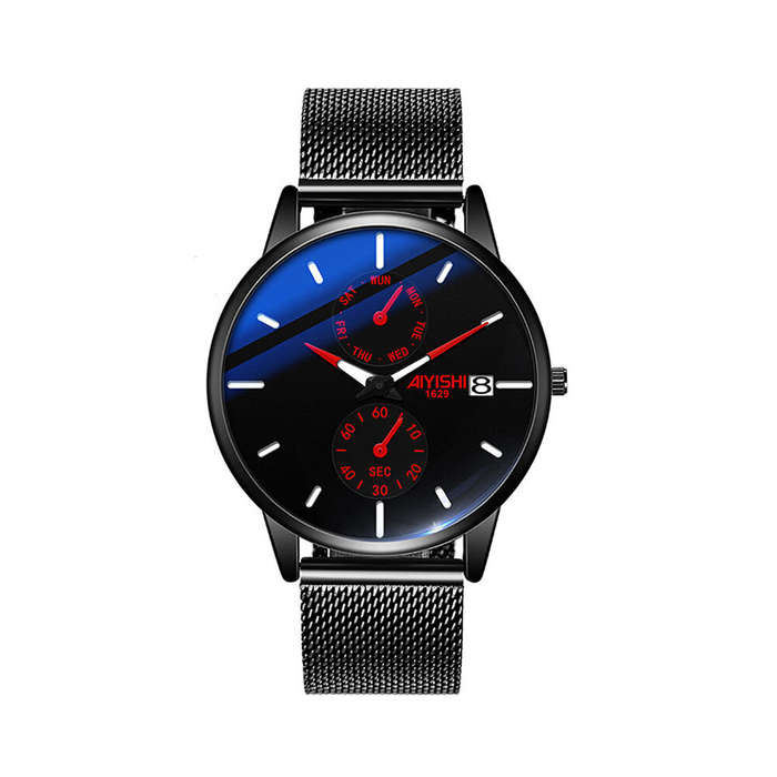 Red - AIYISHI Men Simple Luxury Fashion Quartz Watch Luminous Waterproof Watch Stainless Steel Mesh