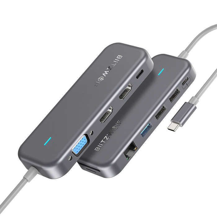 BlitzWolf BW-TH11 11-in-1 USB-C Data Hub with Dual 4K@30Hz HDMI Ports 1080P 60Hz VGA Port USB3.0 USB