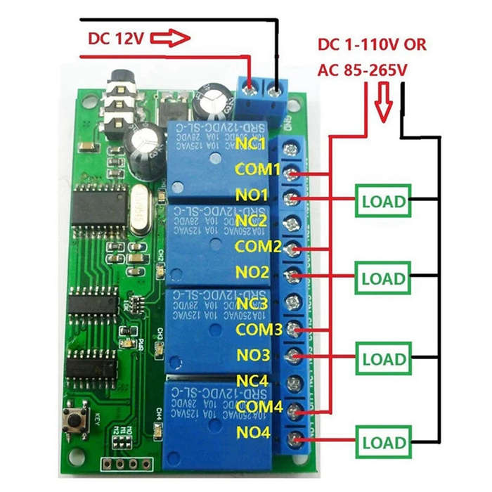 Board+Cable - AD22B04 MT8870 4 Channel Relay DTMF Tone Signal Decoder Remote Control Relay Module 12