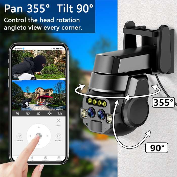 4K 6MP HD Dual-lens WiFi Surveillance Camera 10X Zoom Outdoors Night Vision Human Detection IP66 Wat
