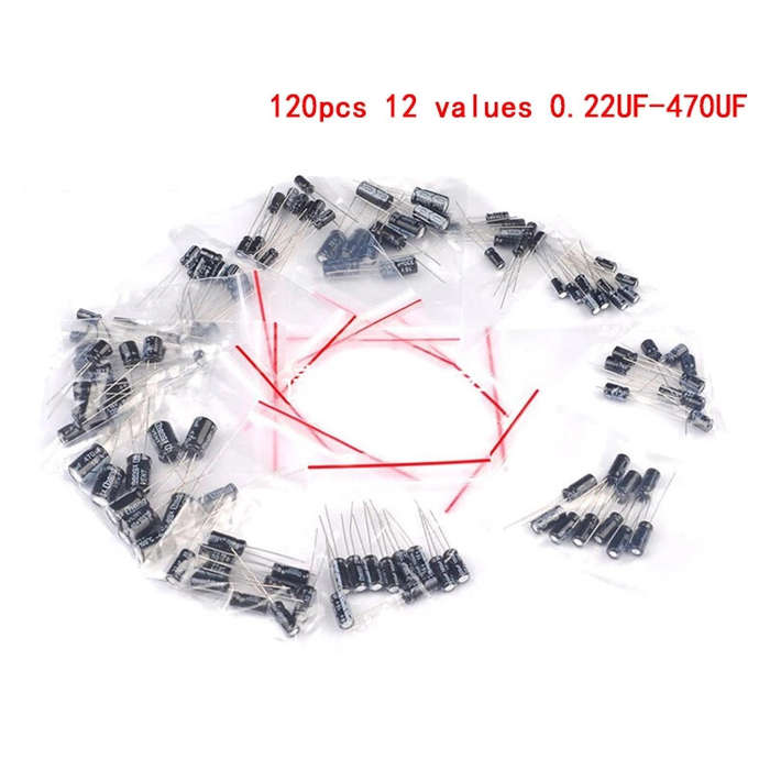 120PCS - Electrolytic Capacitor Assortment Kit 12 Values 0.22F to 470F 120 Pcs Radial Lead 16V-50V 1