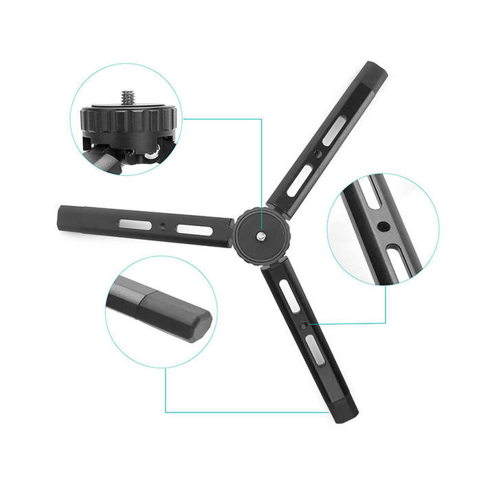 Mini Metal Tripod Four-height Adjustable Stand Portable Mount Bracket for Phone Camera Vlog Broadcas