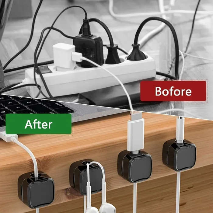 White - 24pcs Magnetic Cable Holder Square Cable Organization Mini Magnetic Cable Clips Self-Adhesiv
