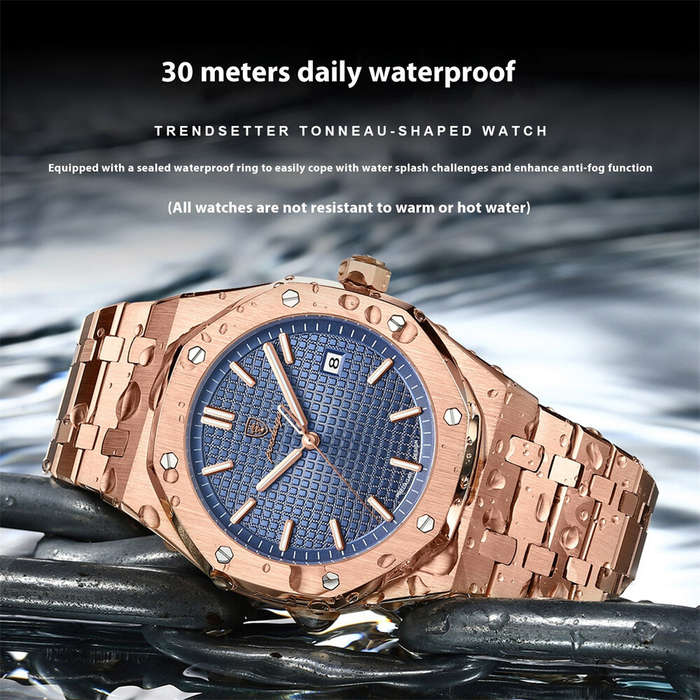 Black - PENGAGAR Men's Business Casual Watch Waterproof Luminous Date Stainless Steel Fashion Quartz