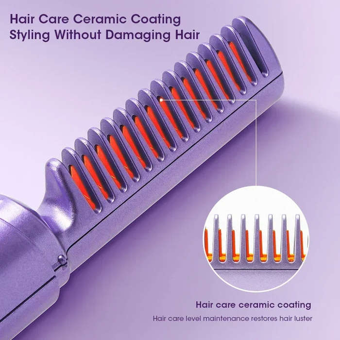 Green - Portable Mini Electric Hair Brush Dual Use Hair Straightener Curler USB Charging Temperature