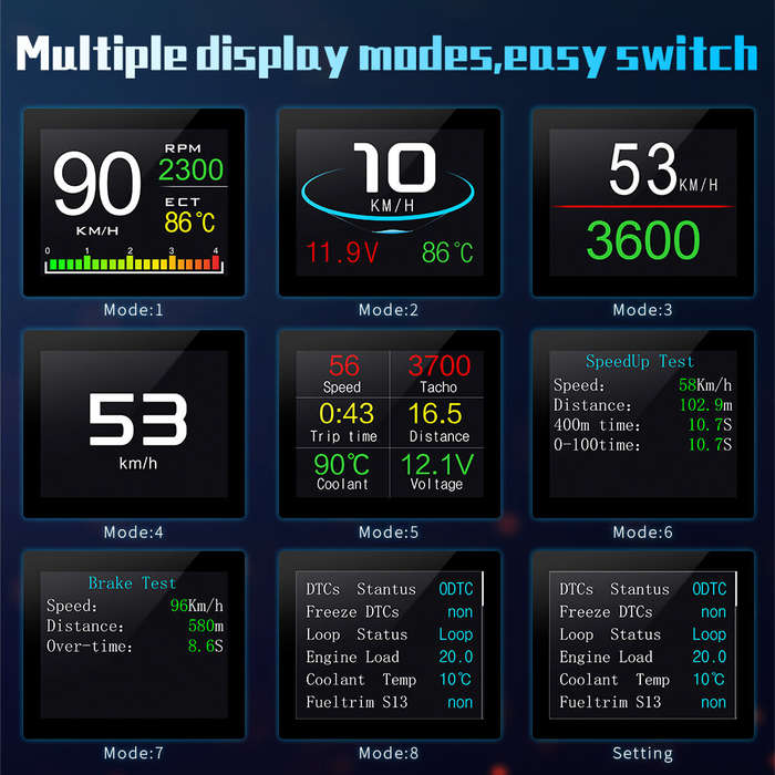 Black - Car HUD Head-Up Display High Definition OBD2 Portable LCD Driving Display Smart Digital Mete