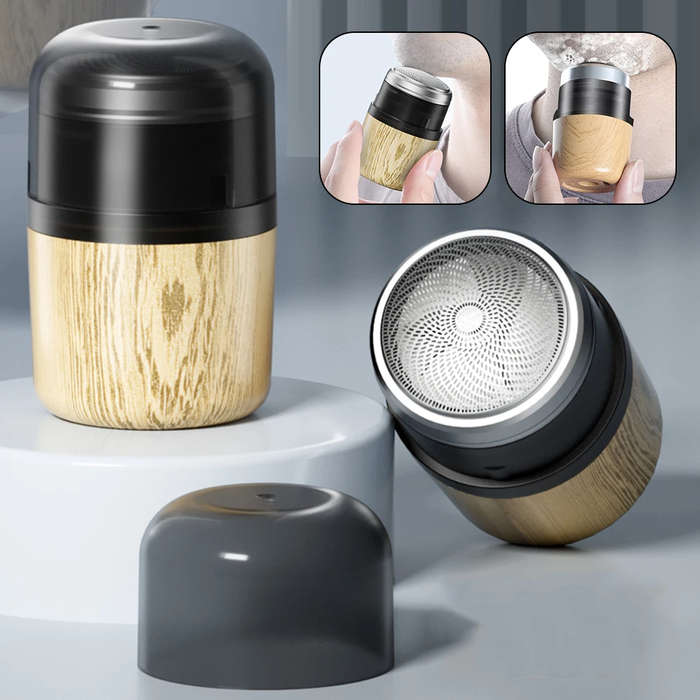 Wood grain color - Mini Electric Shaver Portable Pocket Razor Shaving Knife Fast Charging Travel Min