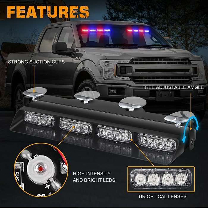 Yellow+White - Front/Rear Windshield Interior Emergency Driving Strobe Light Safety Flashing Warning