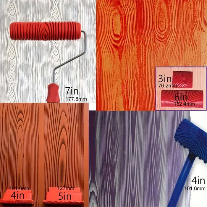 #A - 6PCS Wood Graining Tool Set DIY Faux Wood Grain Roller Painting Tool with Handles Plastic Rubbe