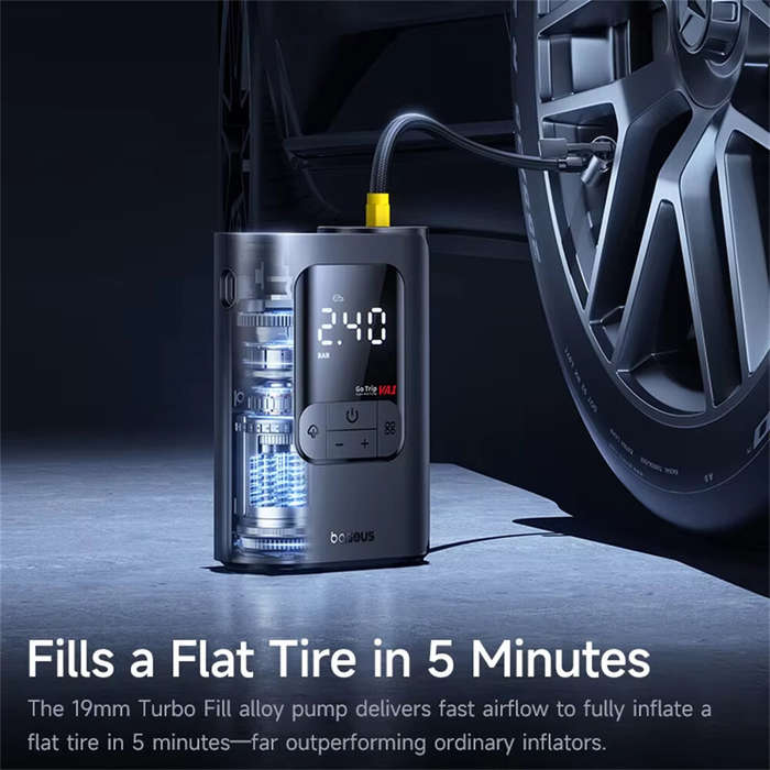 Black - Baseus Wireless Car Air Pump LCD Digital Display Electric Tire Inflator Portable Air Compres