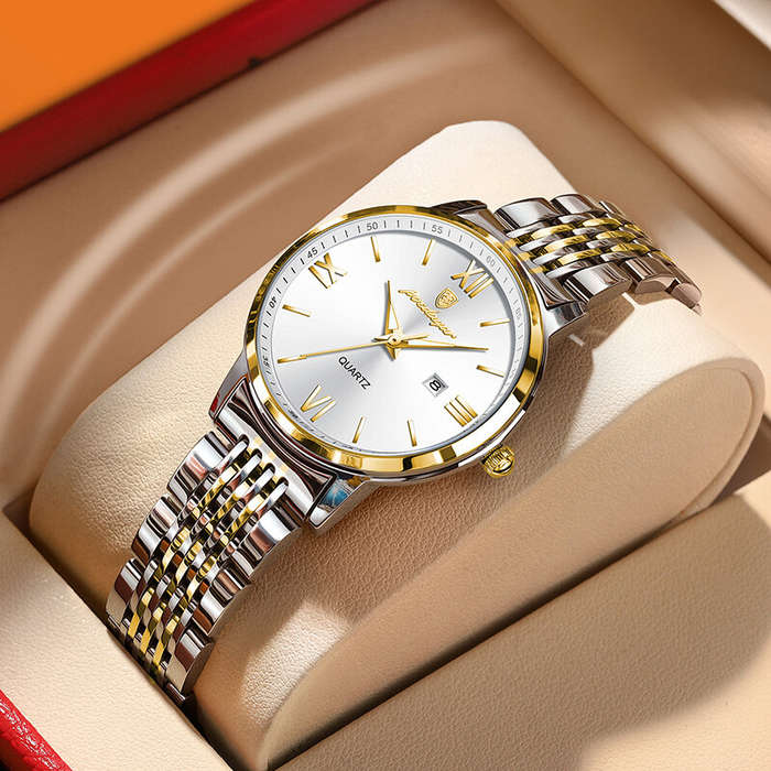 Rose Gold/White - POEDAGAR Women Watch Thin Waterproof Luminous Quartz Watch Calendar Analog Stainle