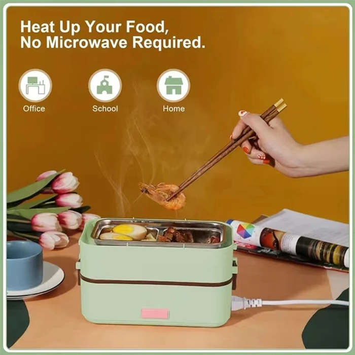 Pink - 2 Layer 300W Portable Electric Lunch Box Food Warmer for Travel Self Cooking Heated Lunch Box