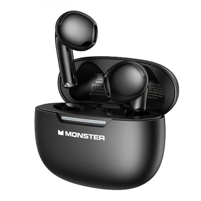 Black - MONSTER N-Lite 208 TWS Earbuds Wireless bluetooth 5.4 Earphone 13mm Driver AAC Audio ENC Cal