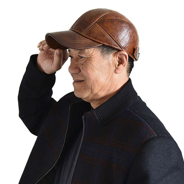 Black - Collrown Mens Genuine Leather Baseball Cap with Hidden Earmuff for Fall Winter Outdoor Casua