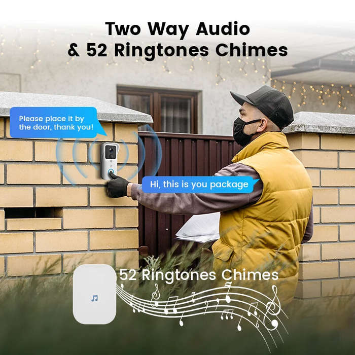 EU Plug - Guudgo 5G 2.4G WiFi Video Doorbell 1080P Tuya Outdoors Wireless Intercom Human Detection W