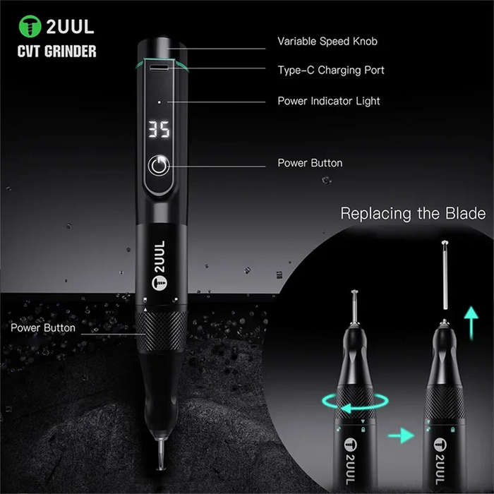 Black - 2UUL DA84 Polishing Pen for Mobile Phone Maintenance Portable Stepless Speed Control IC Chip