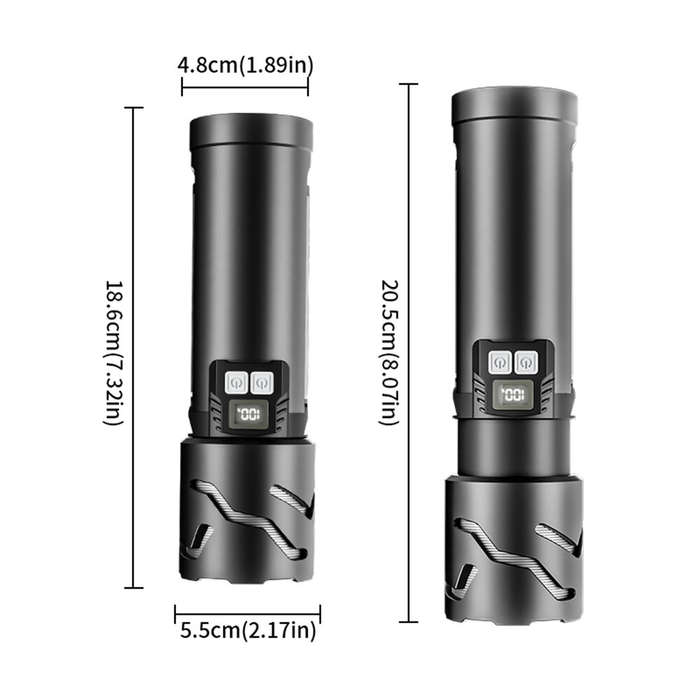 Black - 30W LED Ultra Bright LED Flashlight With COB Sidelight, 52cm Adjusted Tripod and Battery, Mu