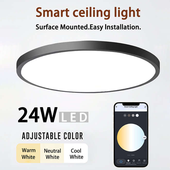 White - LIXINCORDA 24W WIFI Smart Ceiling Lamp Bluetooth RGBCW Colorful 1920lm Bedroom Lamp Works Wi
