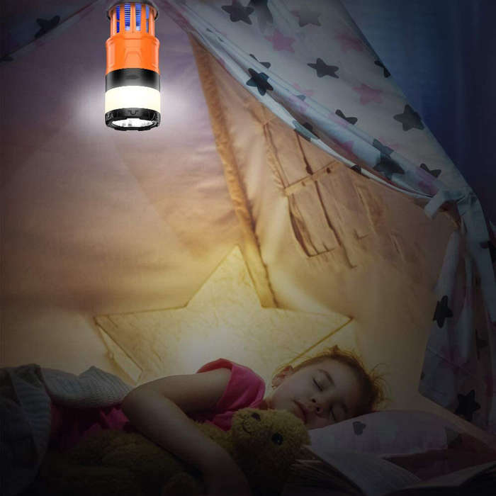Orange - 3 in 1 Stretchable Electric Mosquito Killer Camping Lamp with Bug Zapper USB Rechargeable L