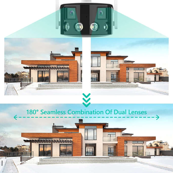 2K 4MP Dual Lens Panoramic WIFI Camera RJ-45 180 Wide Viewing Angle AI Human Detection IR Color Nigh