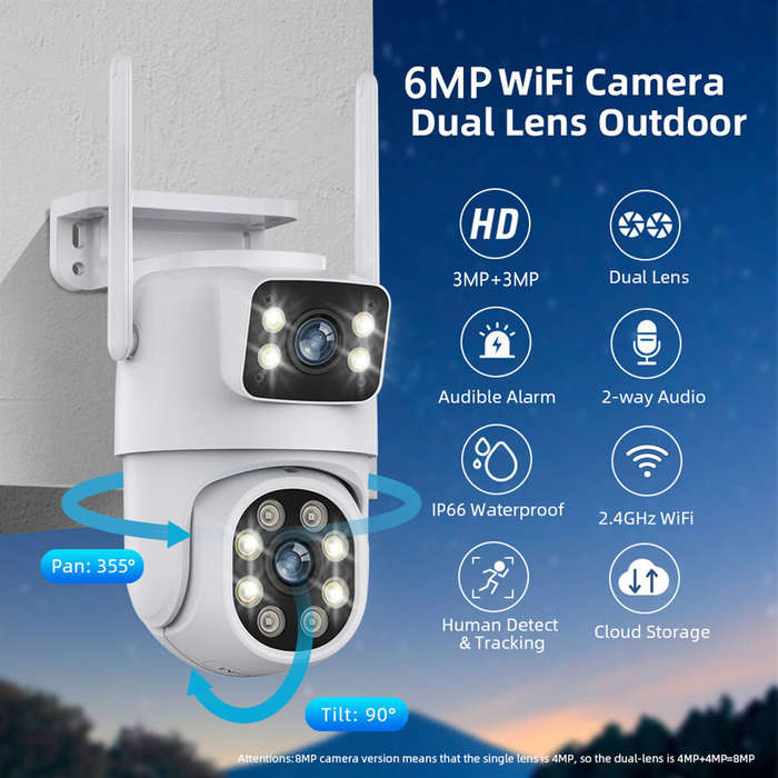 White - A30 3MP+3MP 5X Zoom Dual Lens PTZ Security Camera Wireless Outdoors Smart Motion Detection T