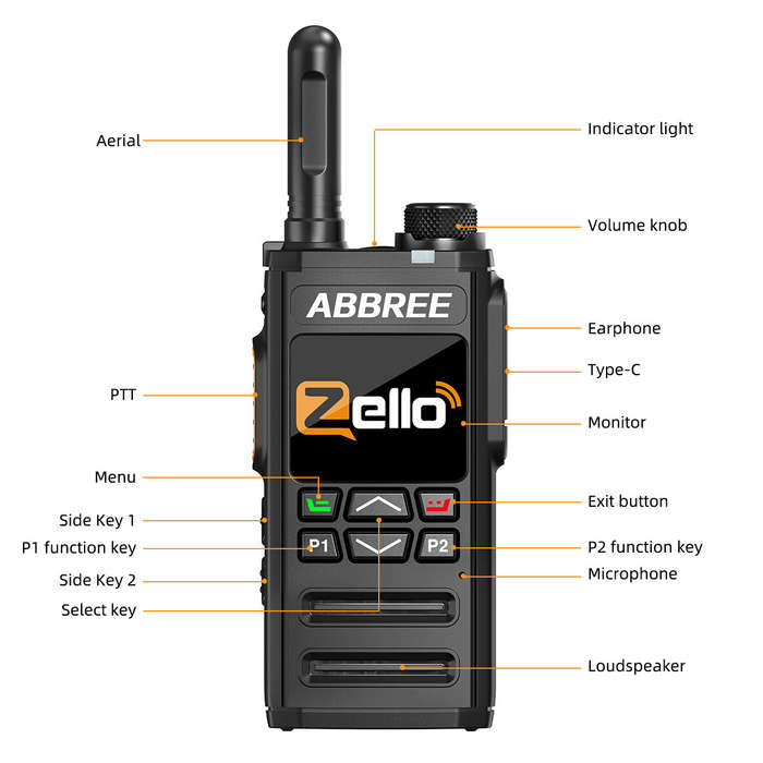 US Version - ABBREE GP-268 Walkie Talkie Zello POC Network Bluetooth WIFI 4G SIM Card Android Long R