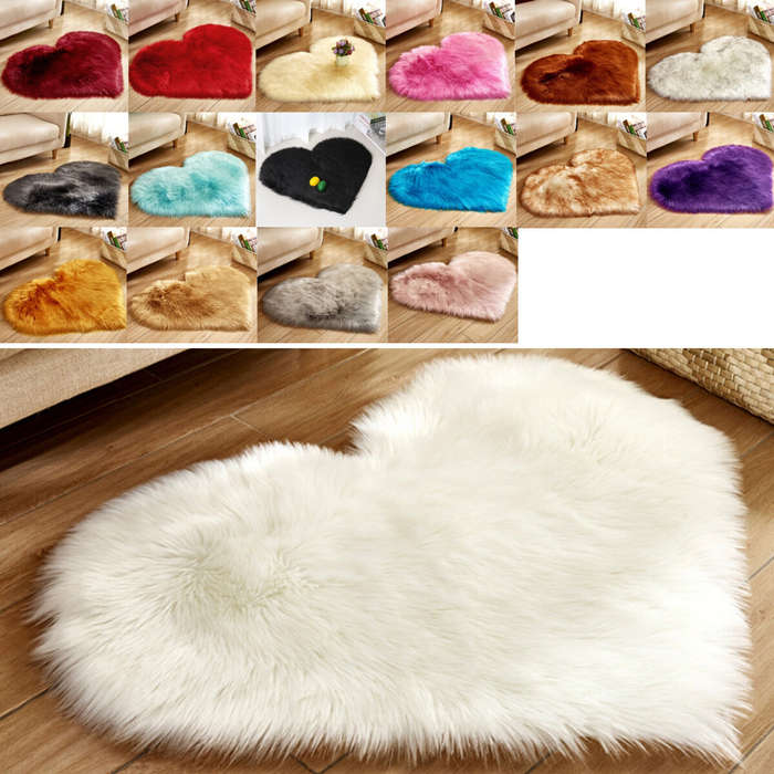Sky Blue - Soft Long Plush Carpet Area Rug Floor Heart Mat Sofa Chair Pad Home Decor