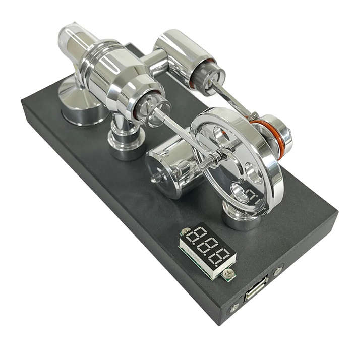 Silver - NikolaToy Mirror Polished Stirling Engine with Embedded Voltmeter USB Plug Unique Creative