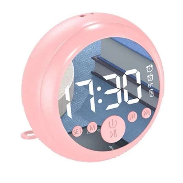 Bakeey Z2 bluetooth 5.0 Speaker Mirror Dual Alarm Clock HIFI Stereo Mini Round Shape Subwoofer Suppo