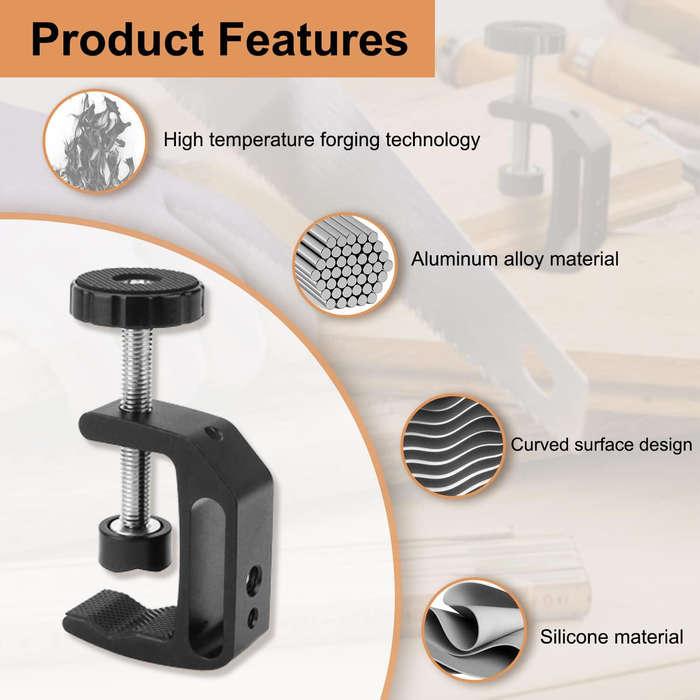 Black - Universal C Clamp Adjustable Black Aluminum Alloy 1/4 3/8 Thread Hole Anti Slip Design Desk
