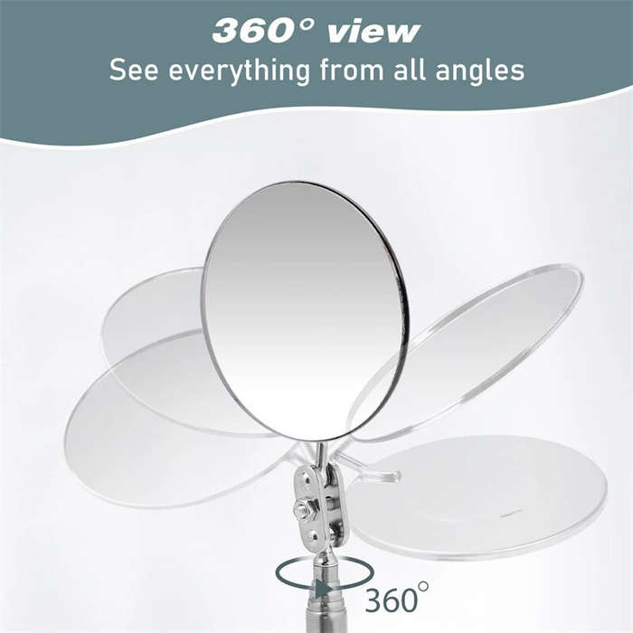 Extend 7-1/4" to 30" 360 Retractable Extension Rod Mirror Telescopic Inspection Detection lens Silve