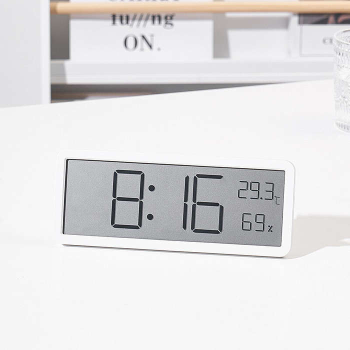 Black - LCD Screen Digital Wall Clock Time Temperature Humidity Time Display Electronic Clock Deskto