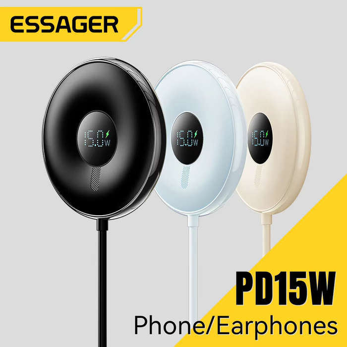Beige - ESSAGER ES-WC10 15W Digital Display Magnetic Wireless Charger Fast Wireless Charging Pad for