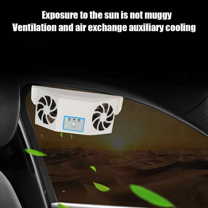 White - Solar-Powered Car Ventilation Fan Air Circulation Fan Solar Charging Ventilation Fan Auto Co