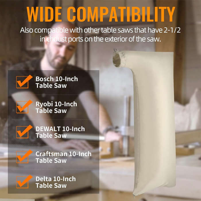 Beige - Extra Large Table Saw Dust Collection Bag Fits 10 Inch Table Saws with 2.5 Inch Dust Port