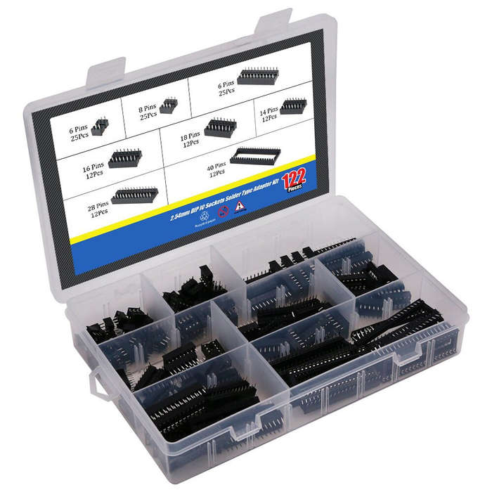 Kit - 122Pcs IC Socket Assortment Kit 2.54mm Pitch 6-40 Pin DIP Sockets for PCB Prototyping and Brea