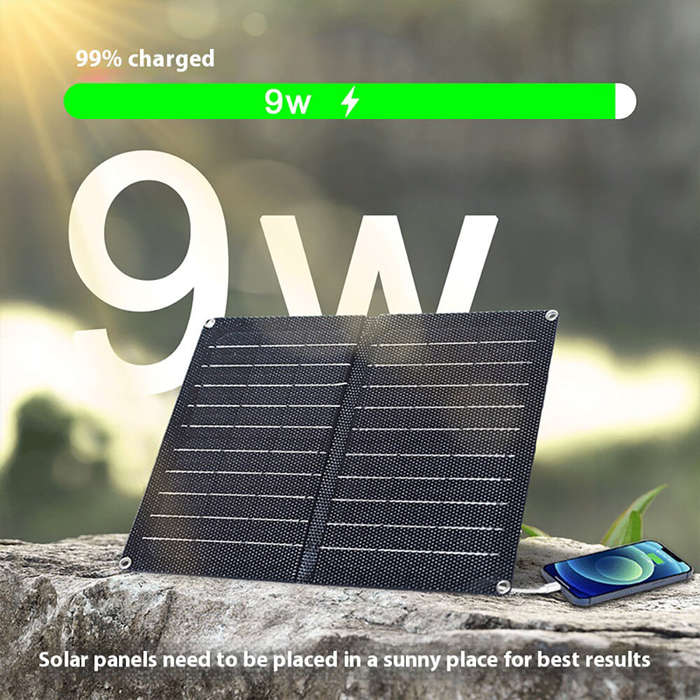 Black - 9W Portable Solar Panel Monocrystalline Silicon 6V Outdoor Charging Mobile Phone Tablet Powe