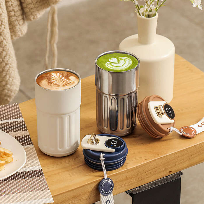 Blue - 450ml Temperature Display Thermos Bottle Stainless Steel Vacuum Cup Office Coffee Cup Busines