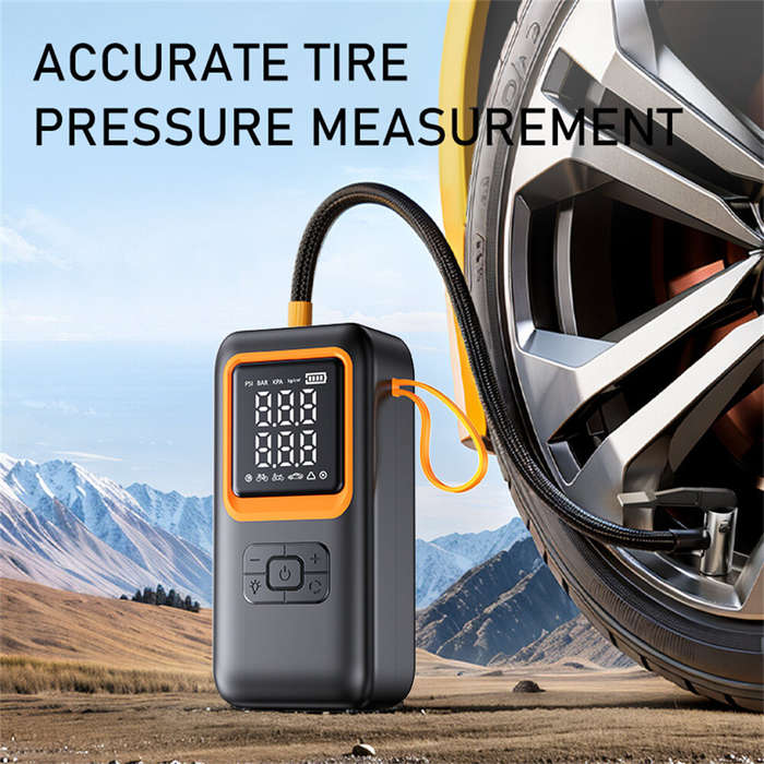 Black - Portable Electric Tire Inflator Cordless Air Pump Built Battery with Digital Pressure Gauge
