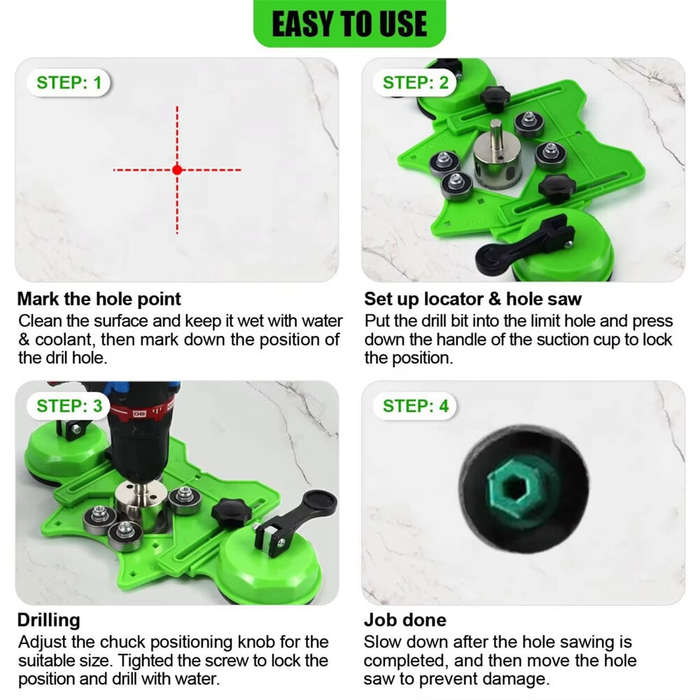 Green - Double Suction Hole Saw Guide Clamp Adjustable 4-83mm for Tile Glass Marble Enhanced Suction