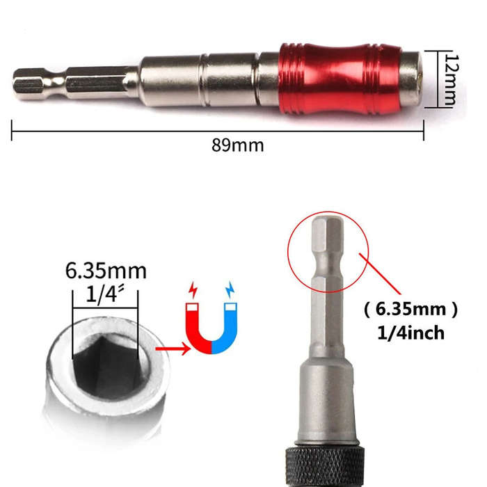 Black&Red - Magnetic Hex Ring Screwdriver Bit 1/4" Quick Change Holder Extension Rod High-Quality Co