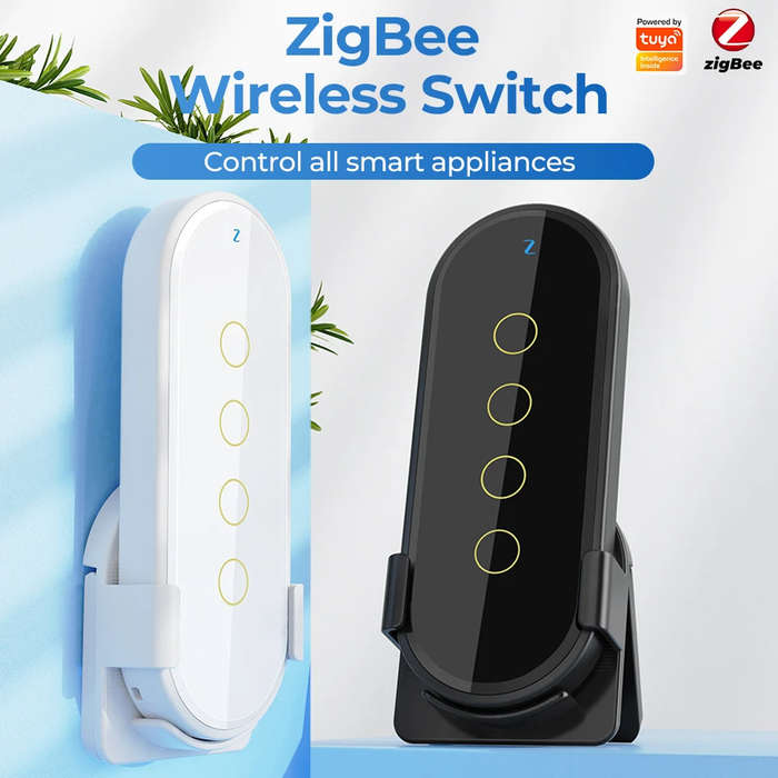 Black - Tuya Zigbe Wireless Smart Home Scene Switch 4 Gang 12 Scene Touch Light Switch Remote Contro