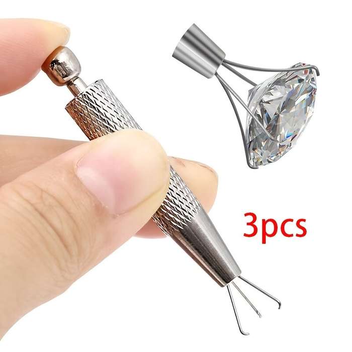 3Pcs - Stainless Steel Jewelry Tweezers Four Claw Design 63mm Anti Slip Grip Rust Resistant Tool for