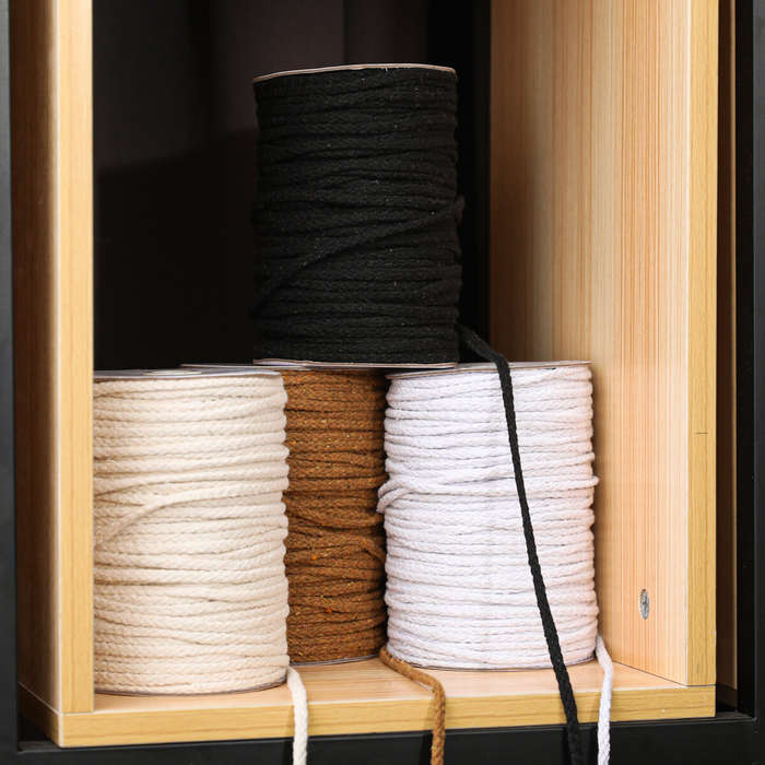 Khaki - 5MM 8-strand 100M Per Roll Cotton Rope Natural Cotton Twisted Macrame Rope String DIY Craft
